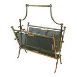 Neoclassical magazine rack in brass and blue glass