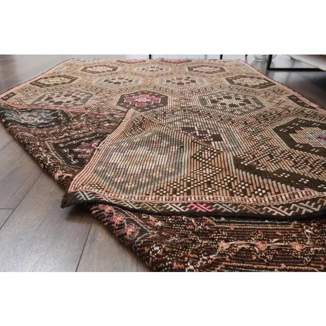 1970s Vintage Turkish Hand-Knotted Wool Cotton Brown Area Rug 166x286