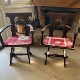 Pair of carved solid wood Dolomites armchairs