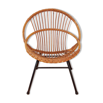Rattan armchair with metal base from the 1950s