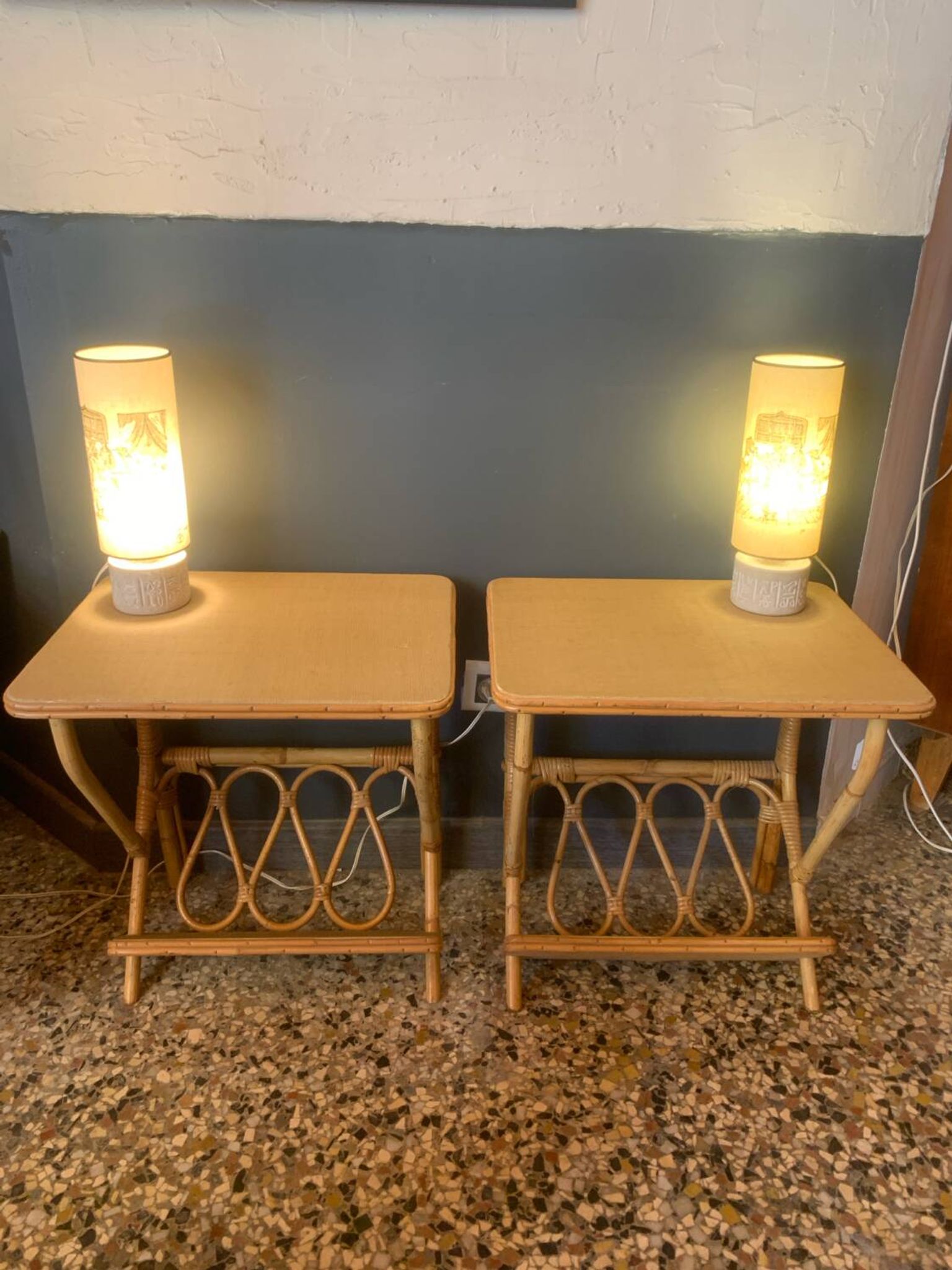 Pair of rattan bedside tables