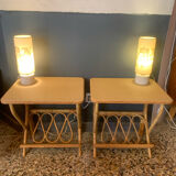 A pair of rattan bedside tables.