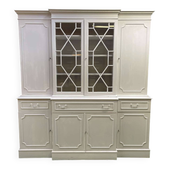 Bibliothèque secrétaire anglaise des années 50 en acajou, peinte en blanc