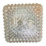 Square Ceiling Light Fixture, Vintage Moulded Glass + White Metal Support #