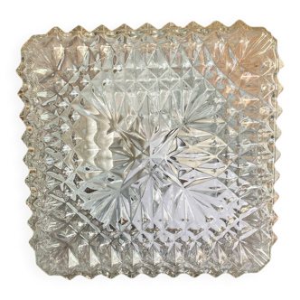 Square Ceiling Light Fixture, Vintage Moulded Glass + White Metal Support #