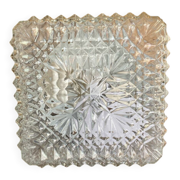 Plafonnier Applique Carré Ancienne Verre Moulé + Support Metal Blanc #