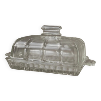 Clear glass butter dish, vintage Art Deco, 1940s Italy - timeless tableware