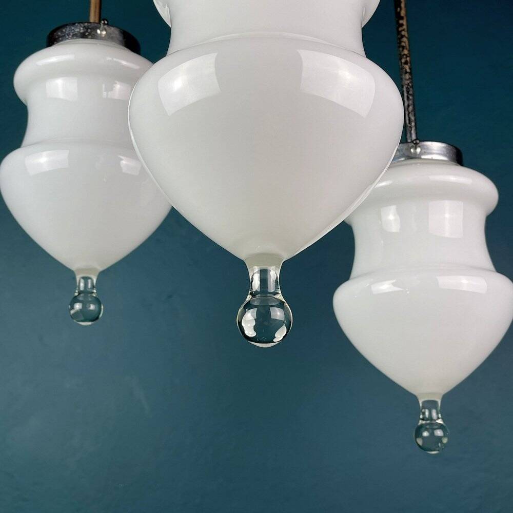 Suspension vintage en verre Murano blanc, Italie, années 1960