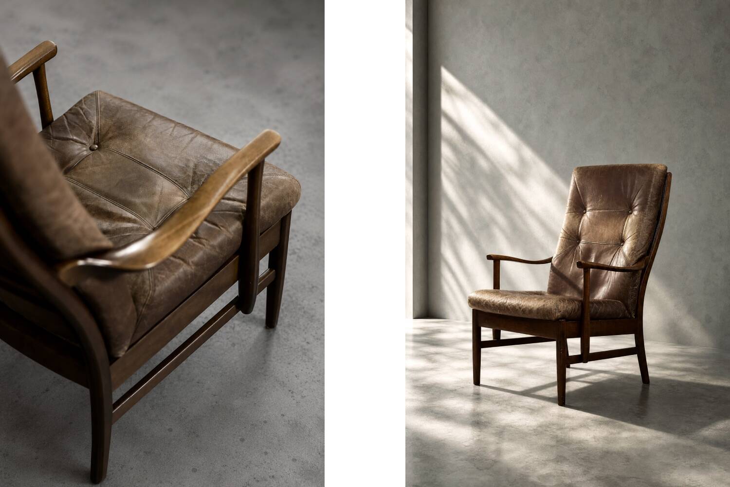 Vintage MidCentury Danish Beech&Leather High Armchair from Farstrup Møbler