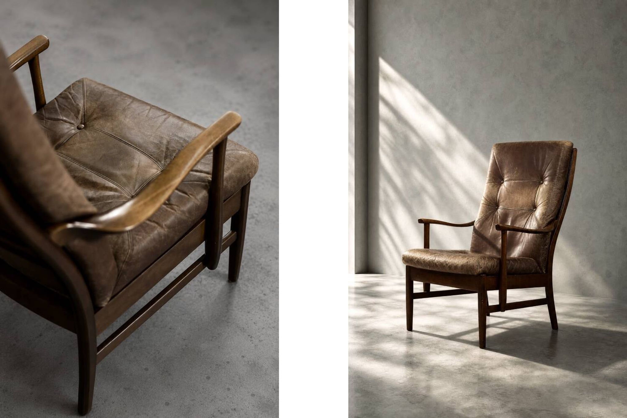Vintage MidCentury Danish Beech&Leather High Armchair from Farstrup Møbler