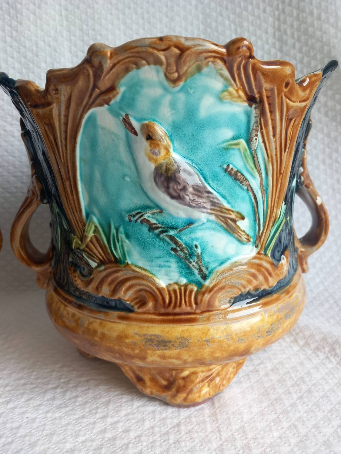 Pair of antique cache-pots in majolica – Art Nouveau 19th century