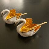 2 Limoges porcelain swan-shaped salt cellars
