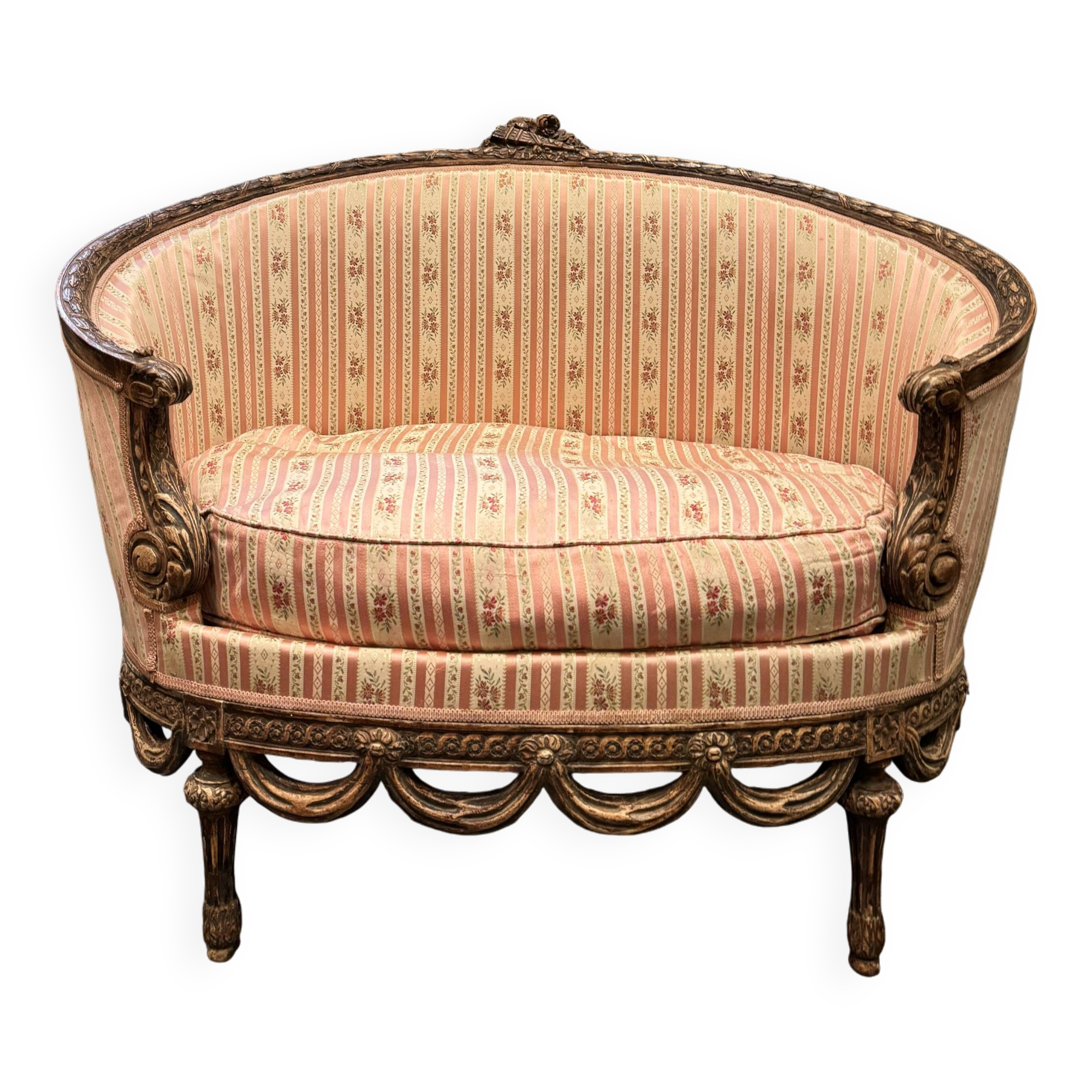 Small Sofa / Marquise From the Napoleon III Period in Waxed Wood in Louis XVI Style