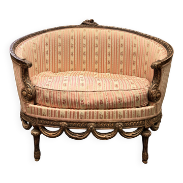 Small Sofa / Marquise From the Napoleon III Period in Waxed Wood in Louis XVI Style