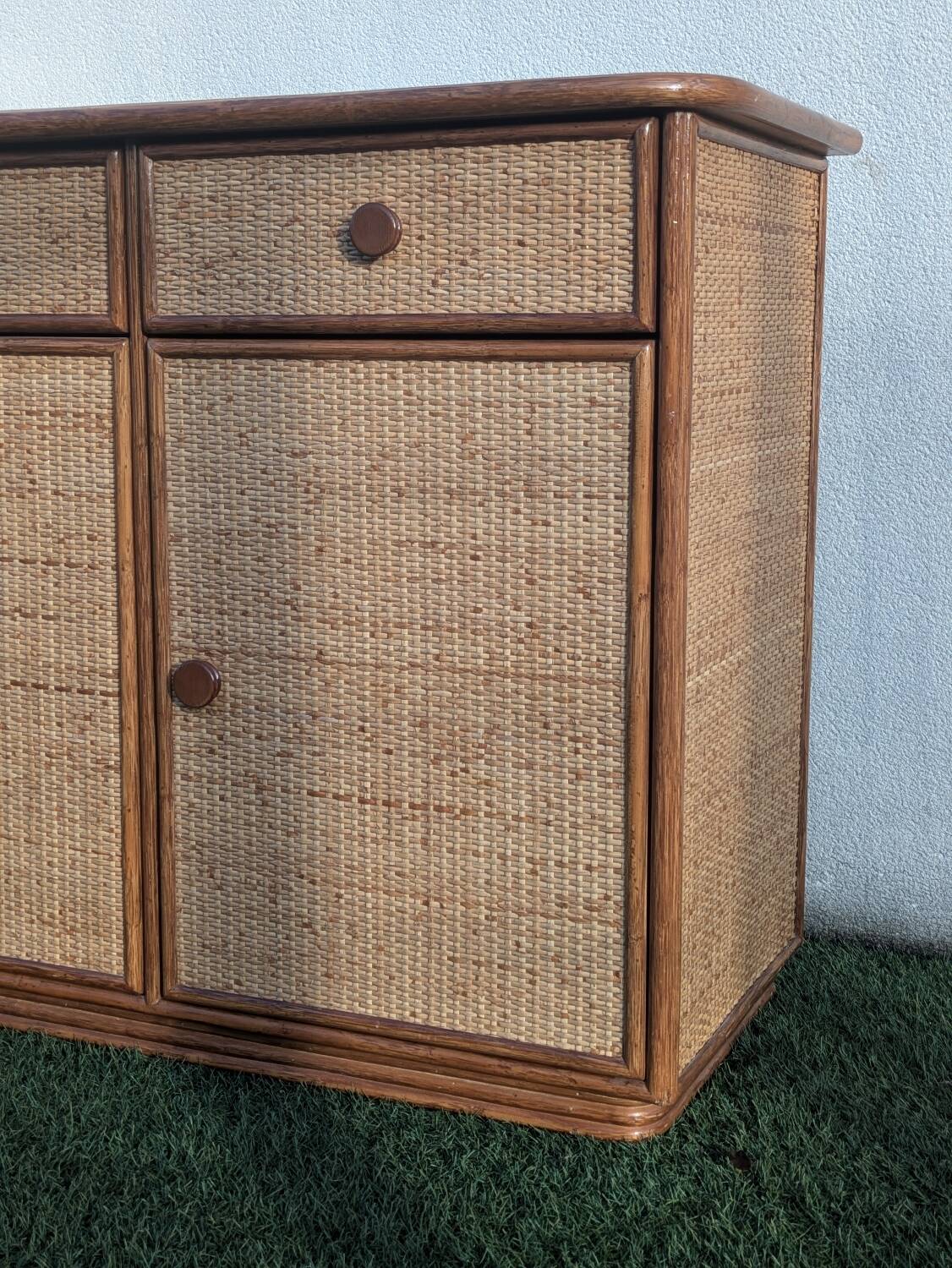 Vintage 1980s rattan sideboard by Roche Bobois
