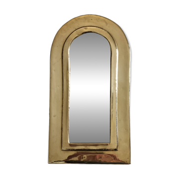 Vintage Moroccan handcrafted brass wall mirror arch shape 19 x 34 cm