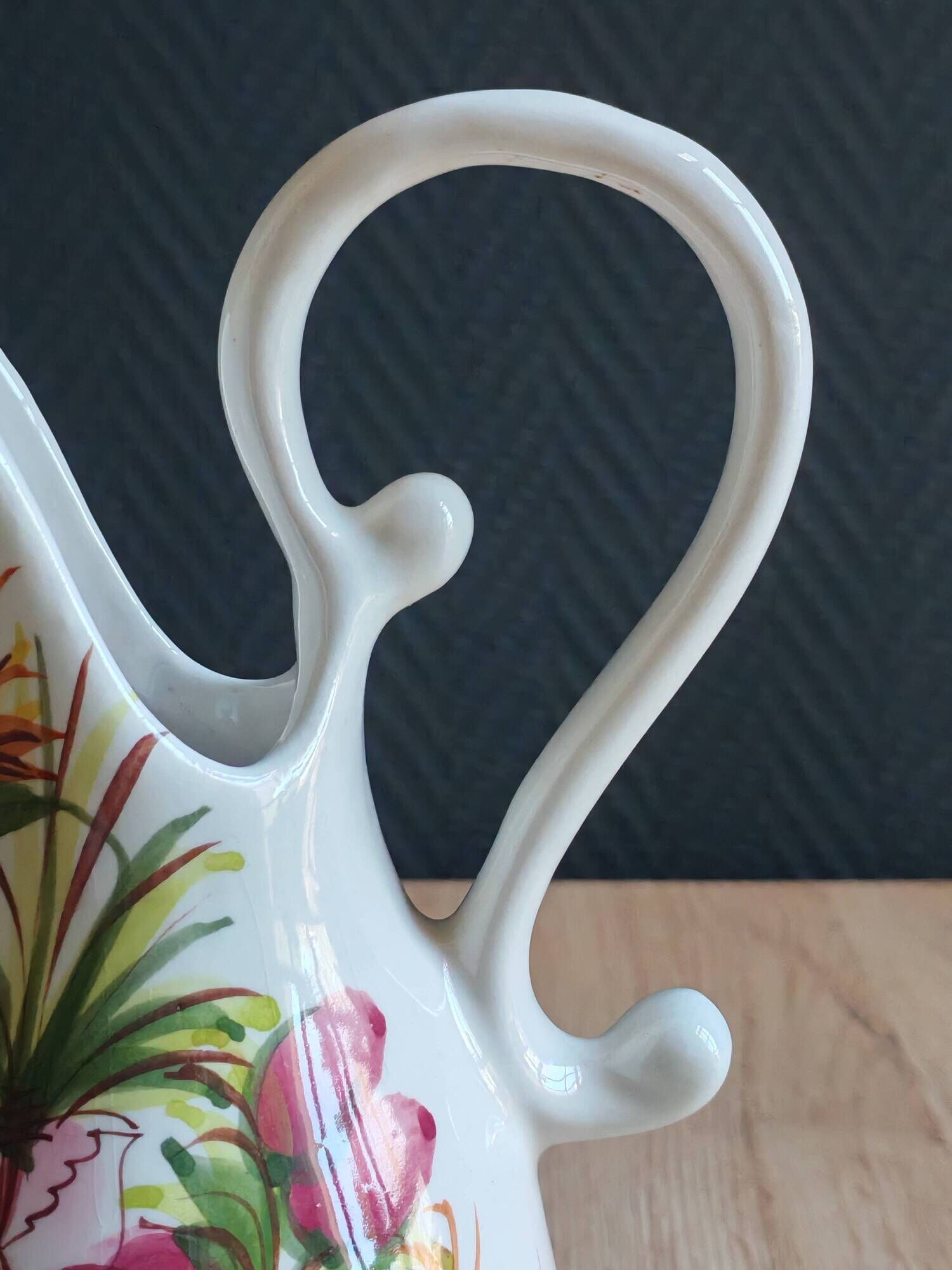 Vintage Ceramic Jug Hand-Painted Multicoloured Floral Decor, Ewer