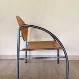 Pair of wooden and steel armchairs, 1980's