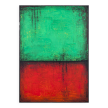 Acrylic green and red abstract modern painting on stretched canvas