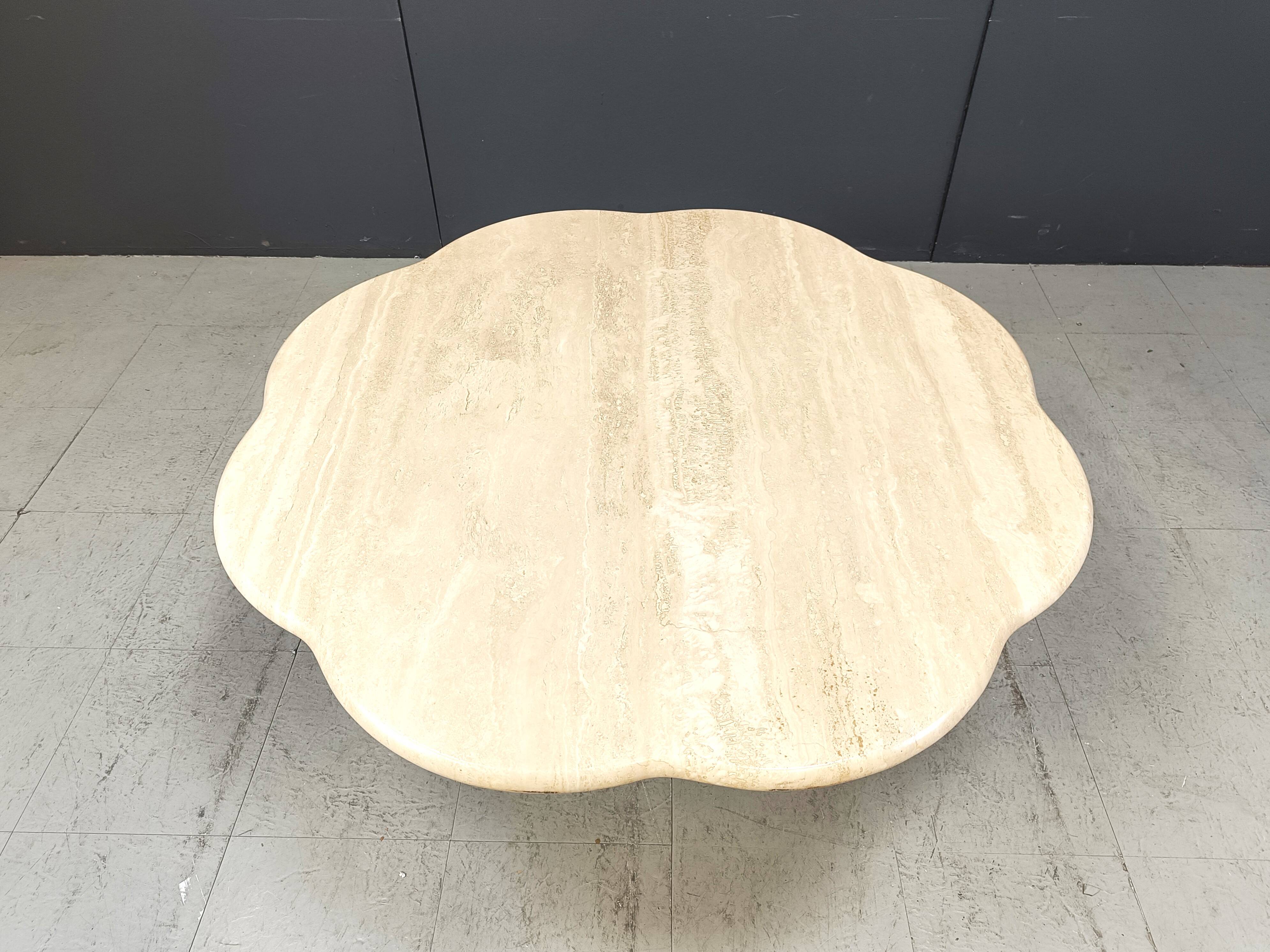Vintage flower shaped travertine coffee table, 1970s
