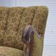 1950s, Danish armchair, furniture wool, hand carved oak wood.