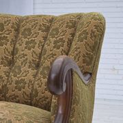1950s, Danish armchair, furniture wool, hand carved oak wood.
