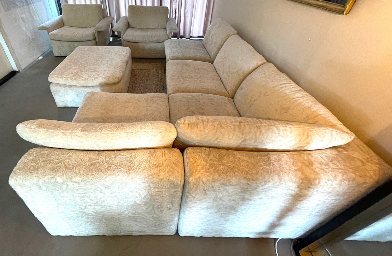 Modular corner sofa white pluche 7 elements