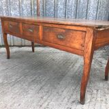 Antique solid cherry farmhouse table with 3 drawers and 2 pulls