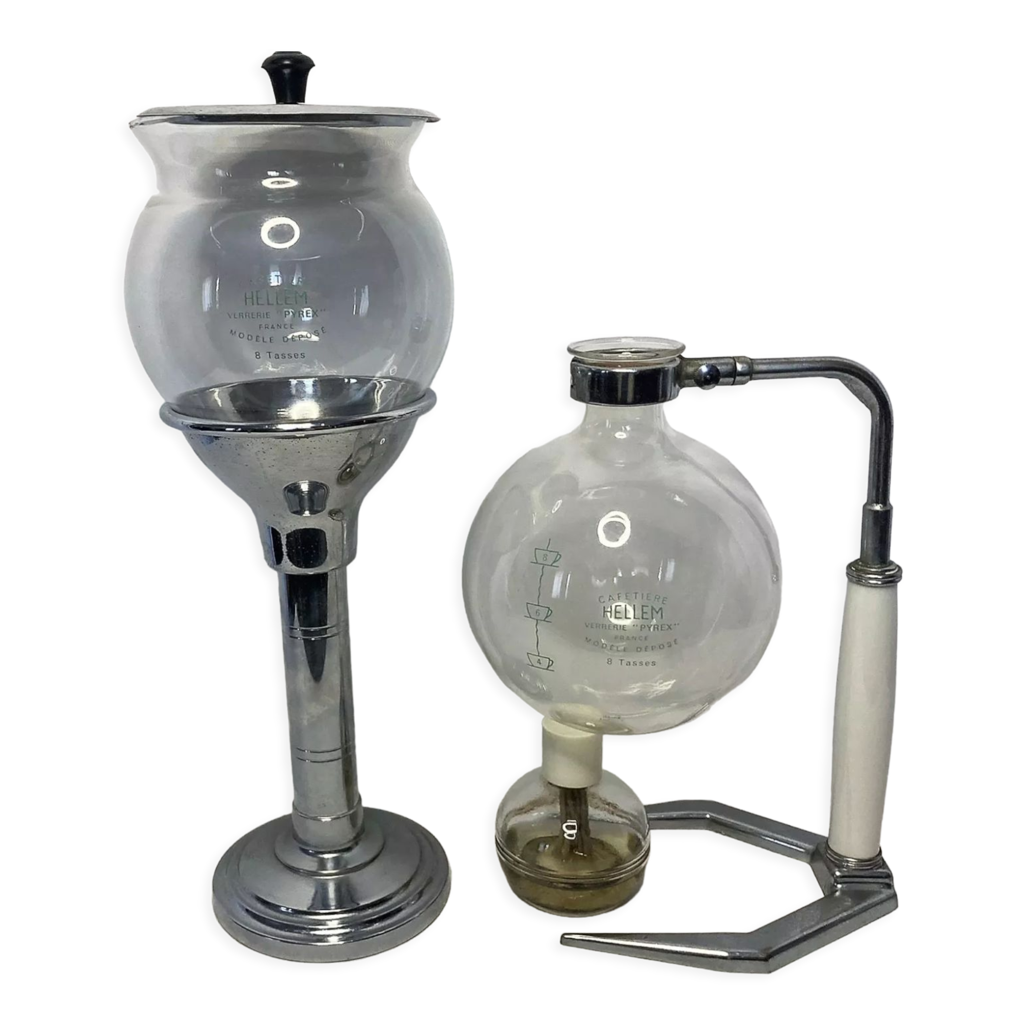 Vintage glass coffee maker pyrex chrome 8 cups Hellem circa 1950
