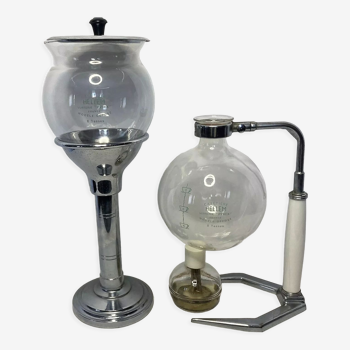 Vintage glass coffee maker pyrex chrome 8 cups Hellem circa 1950