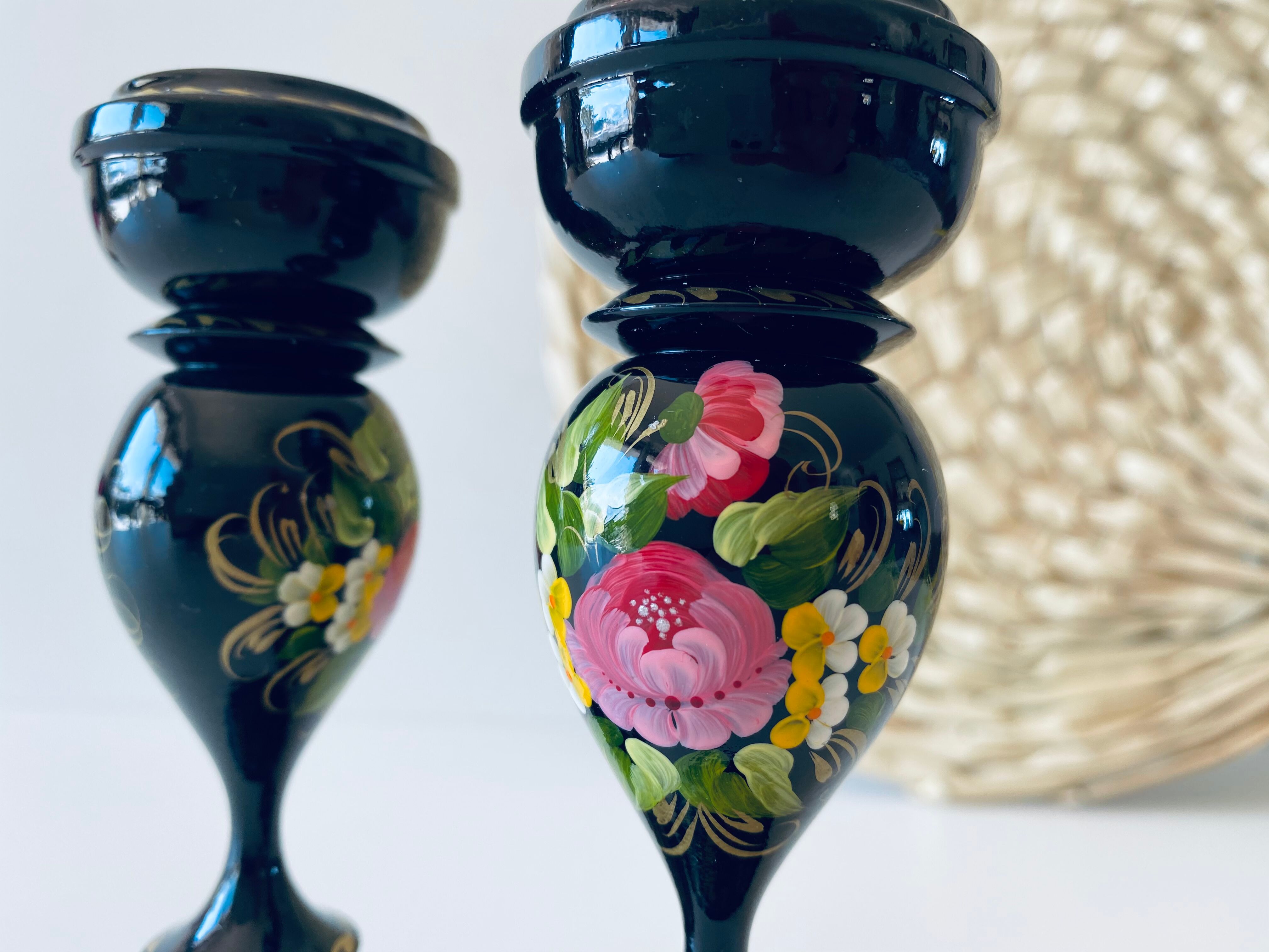 Pair of wooden Ukrainian candlesticks