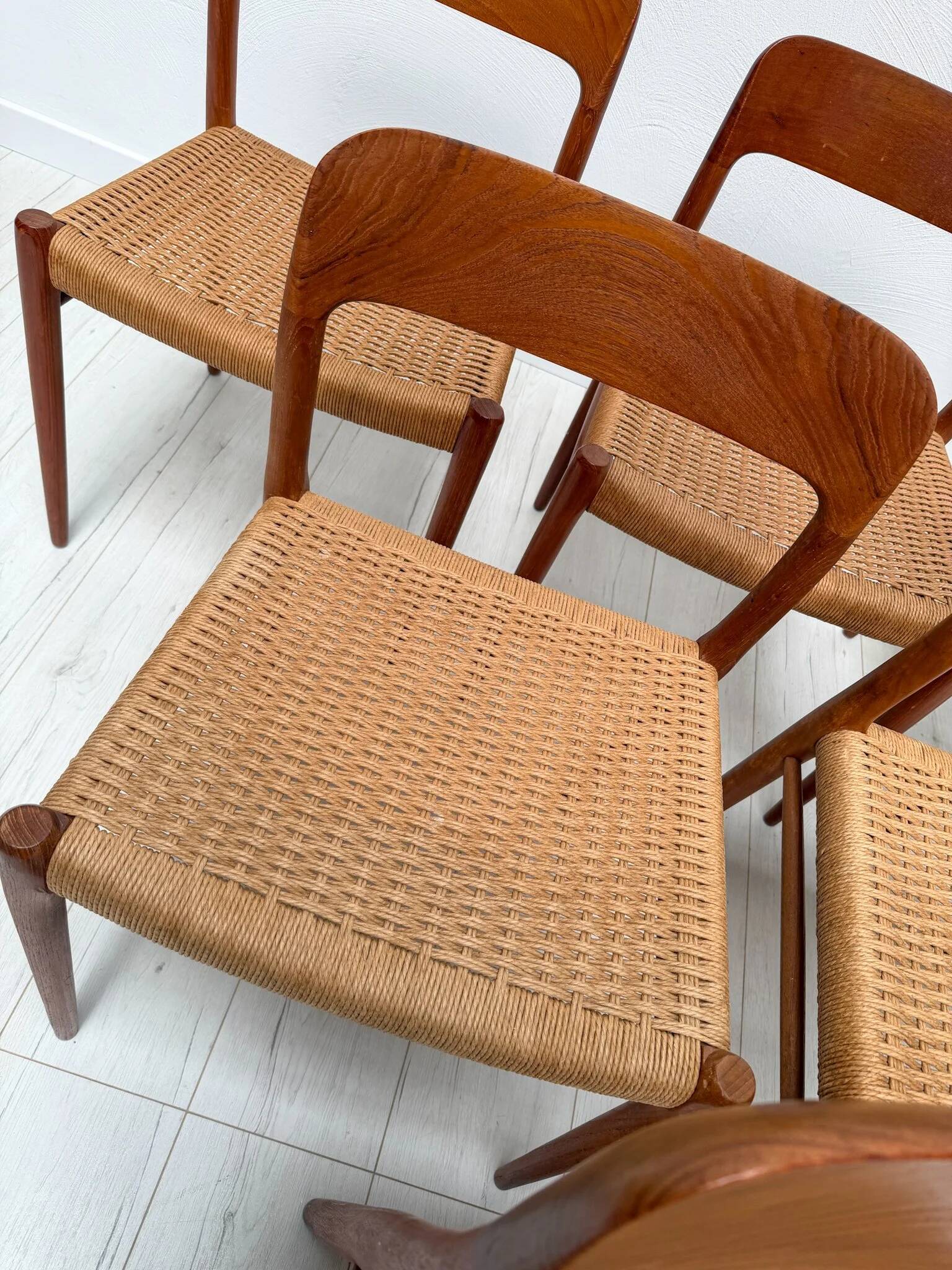 1950s set of 6 vintage Danish teak dining chairs No. 75 by Niels O. Møller