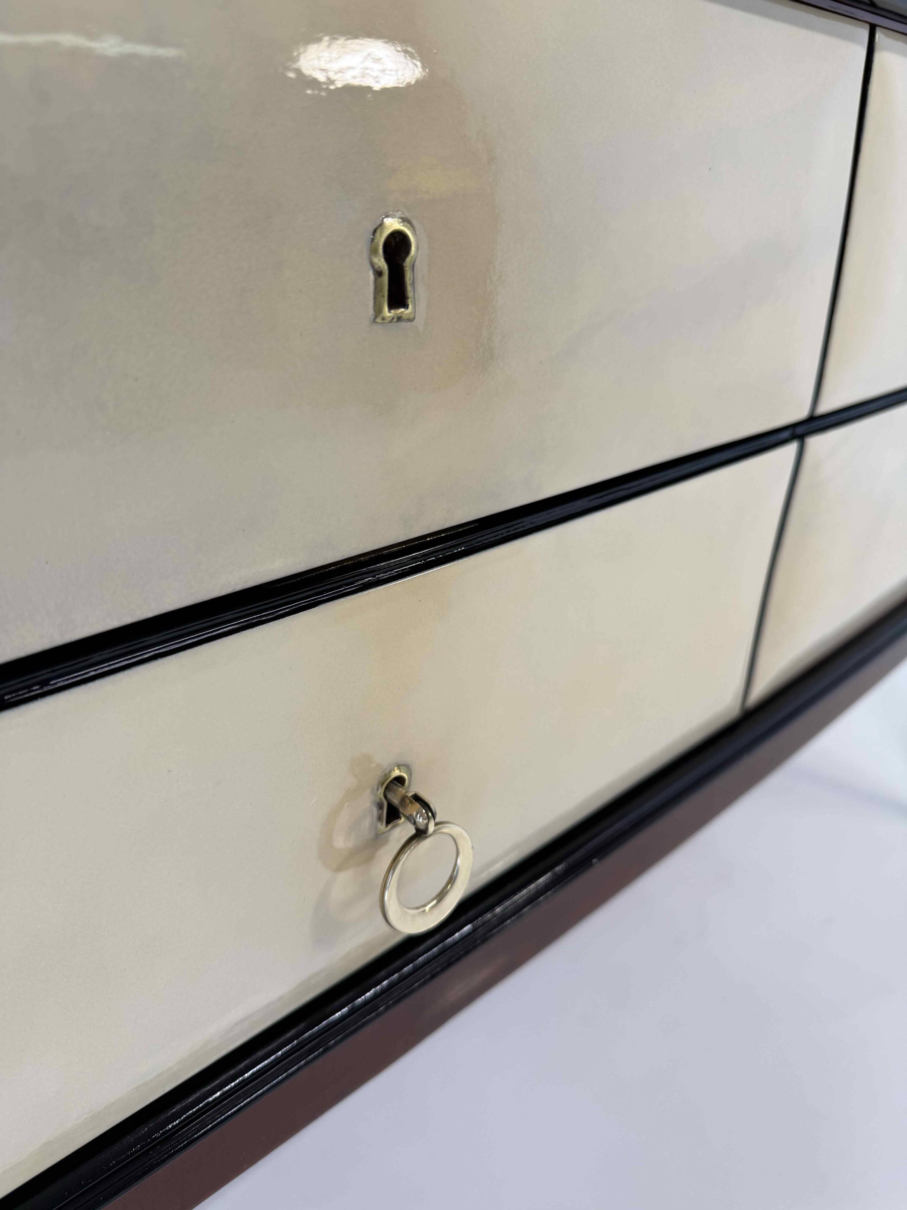 1950s Parchment and Walnut Chest of Drawers Attr. Paolo Buffa