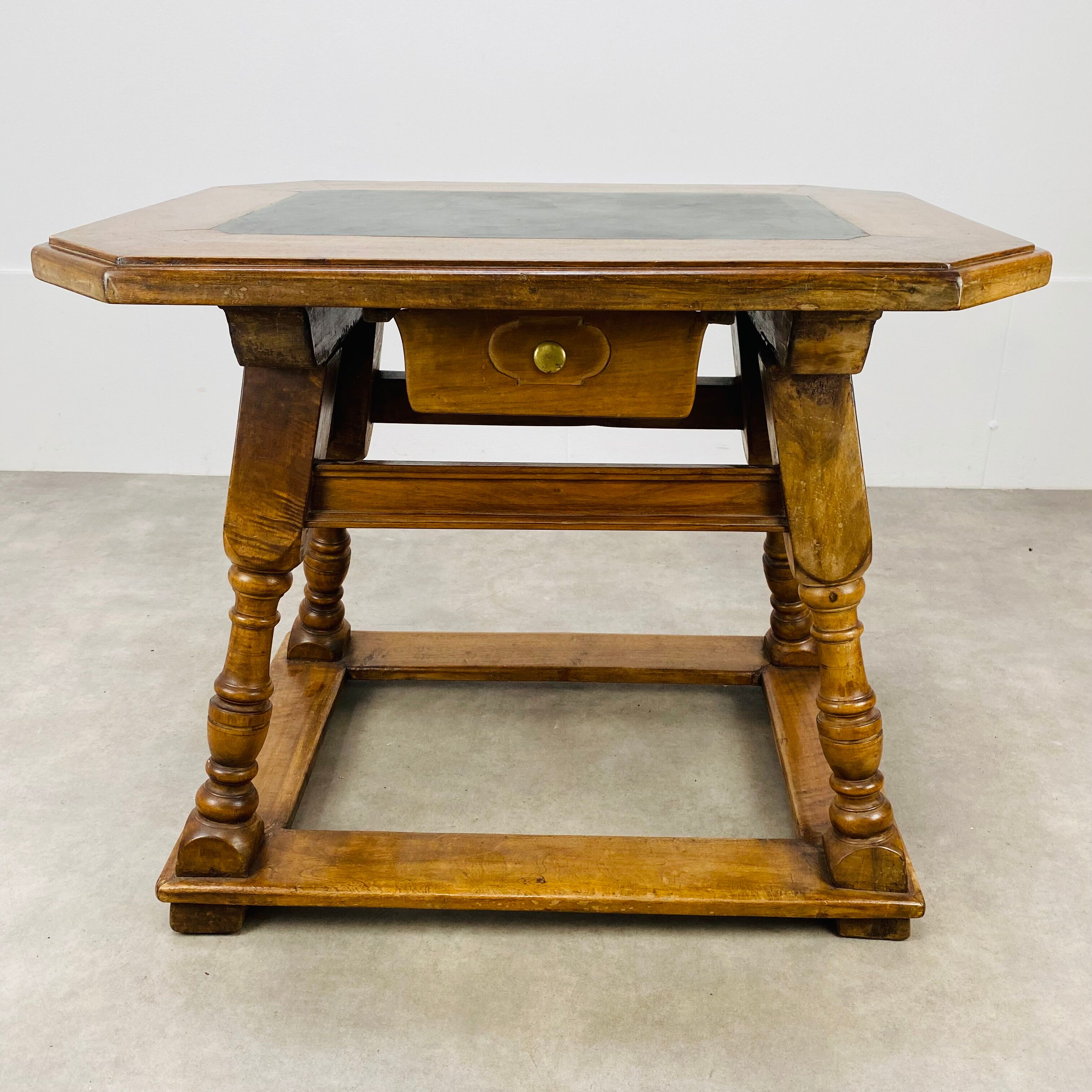Swiss wood and slate money changer table