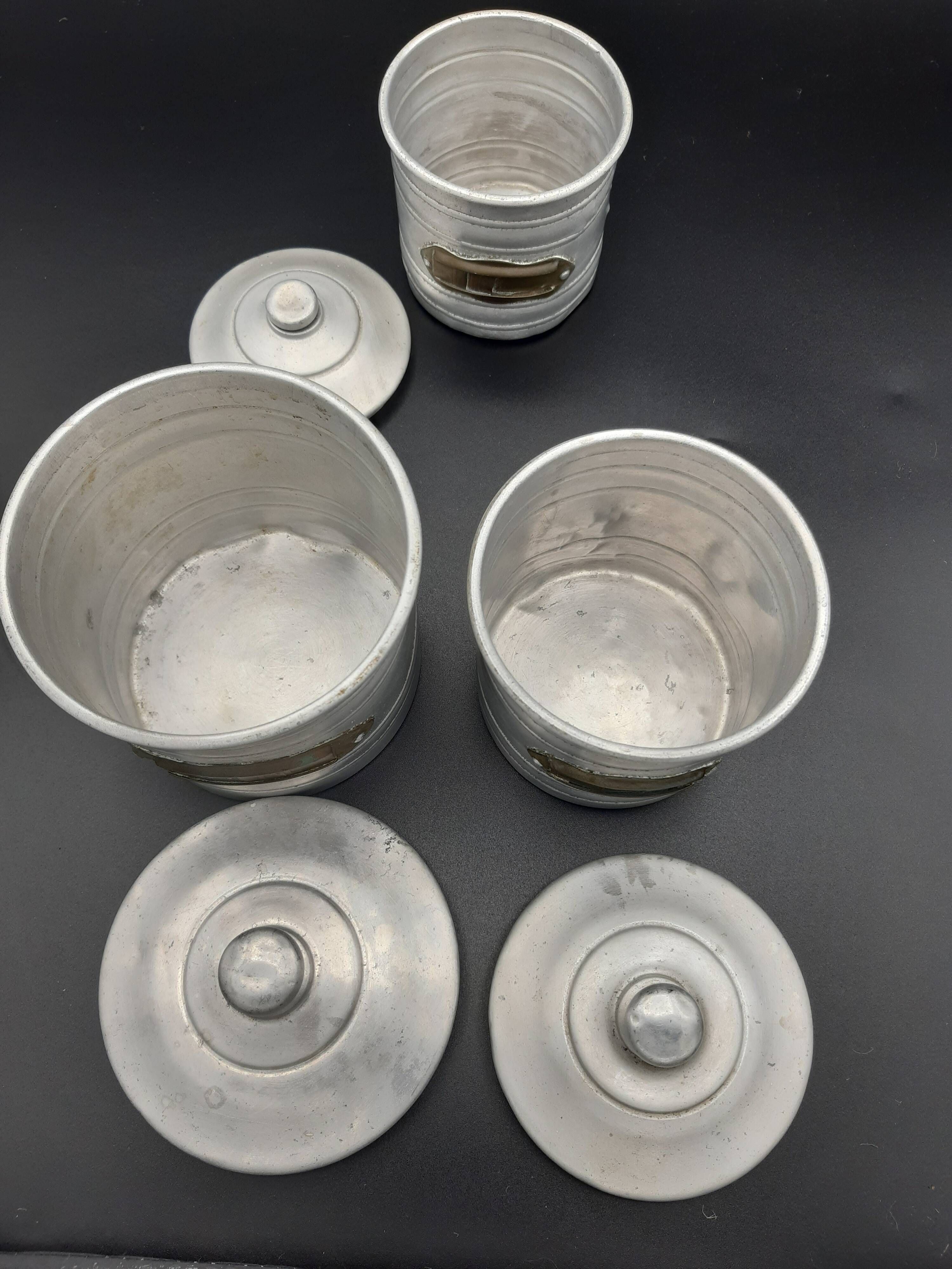 Set of 5 round boxes of aluminum, flour, sugar, coffee, tea, spice