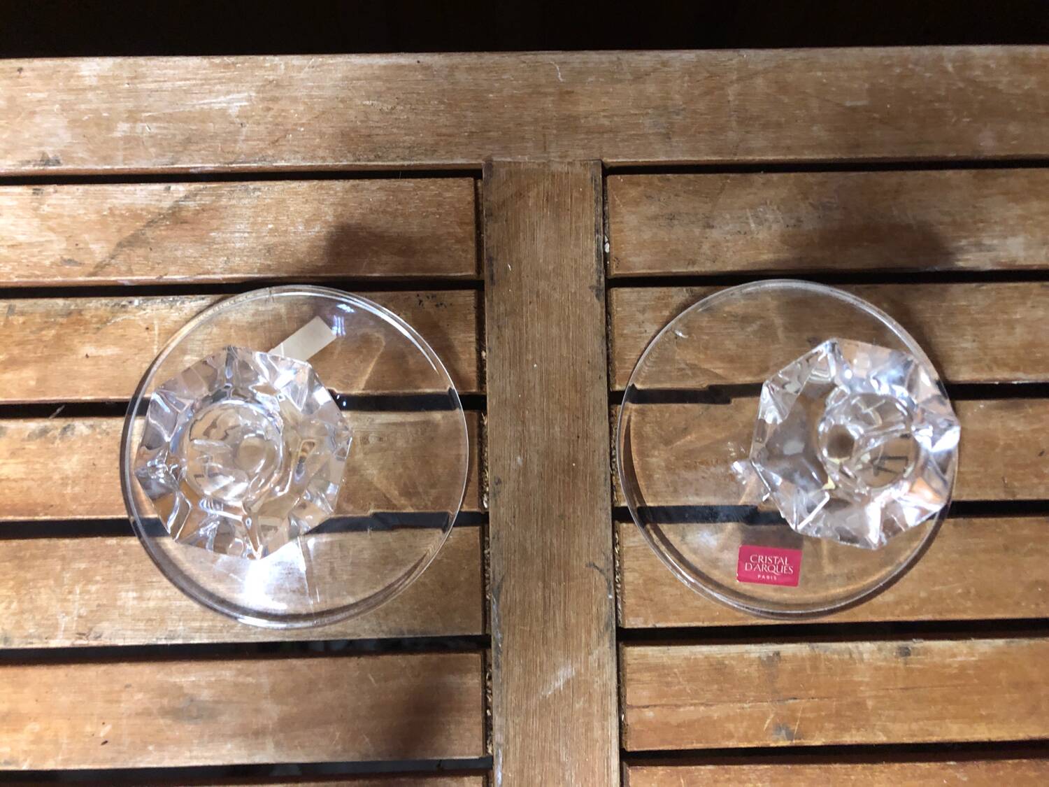 Old pair of cristal d'arques candle holders vintage crystal