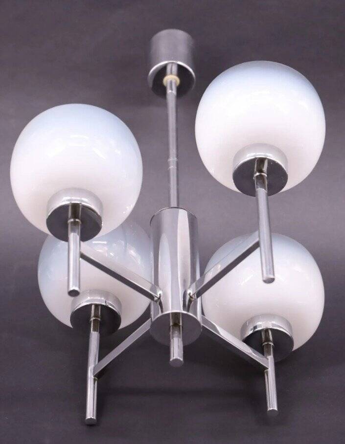 Vintage chandelier in chrome metal and glass