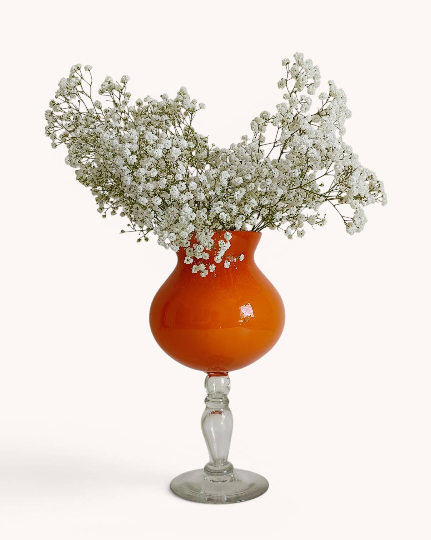 Murano Orange Cased Glass Large Goblet Vase, Italy, 1970s