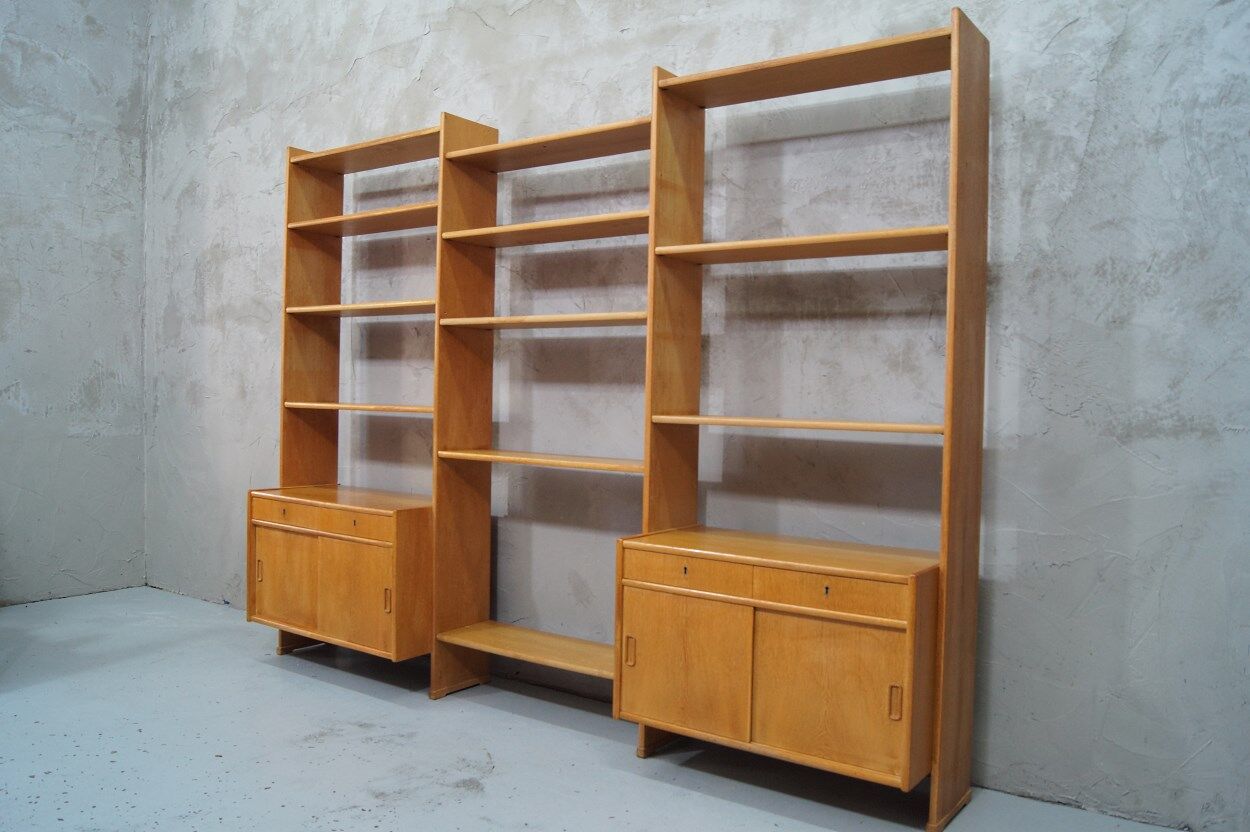 Scandinavian oak modular wall unit, 1960s
