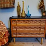 60's wood and rattan dresser