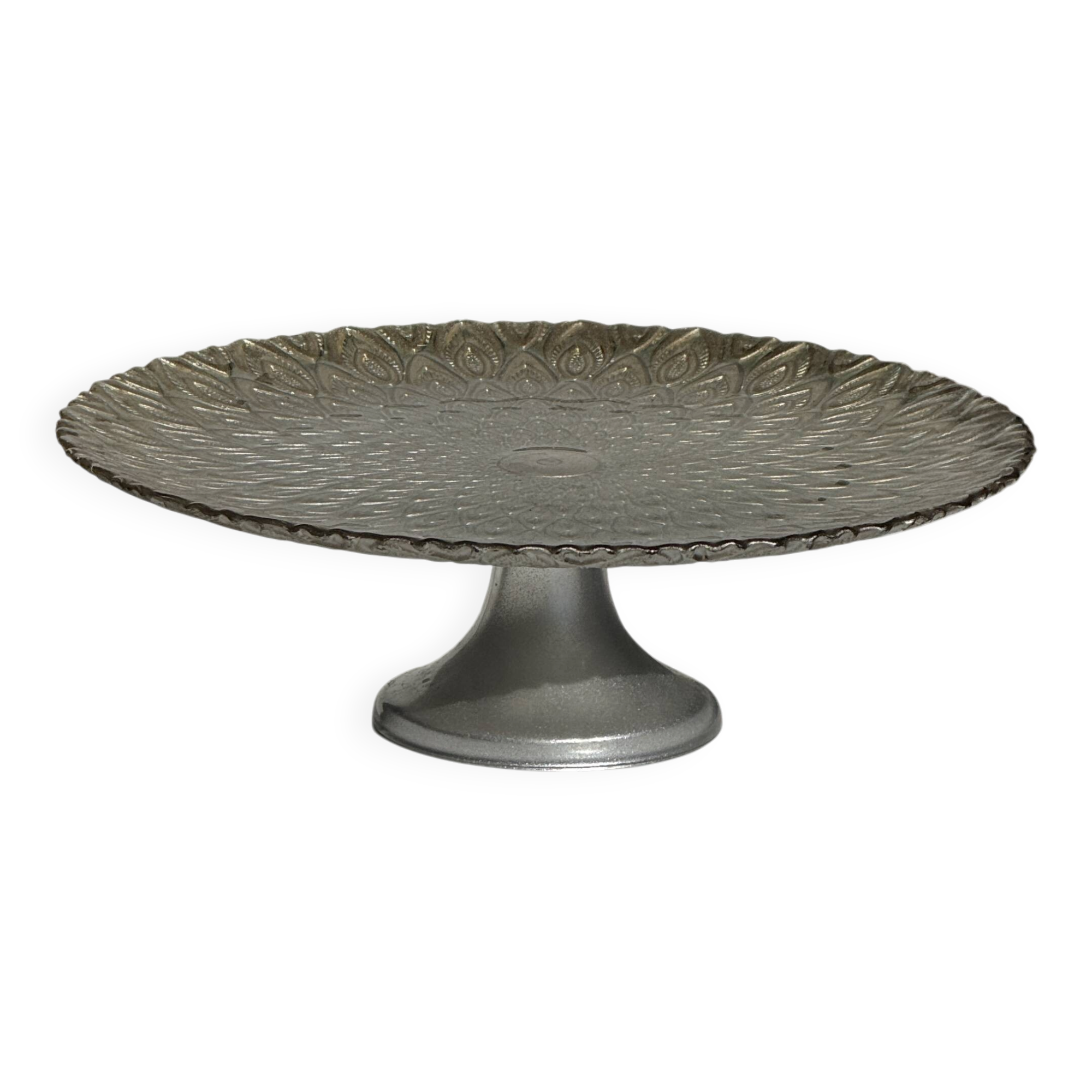 Cake stand on pedestal in glass with peacock feather effect D33 H10