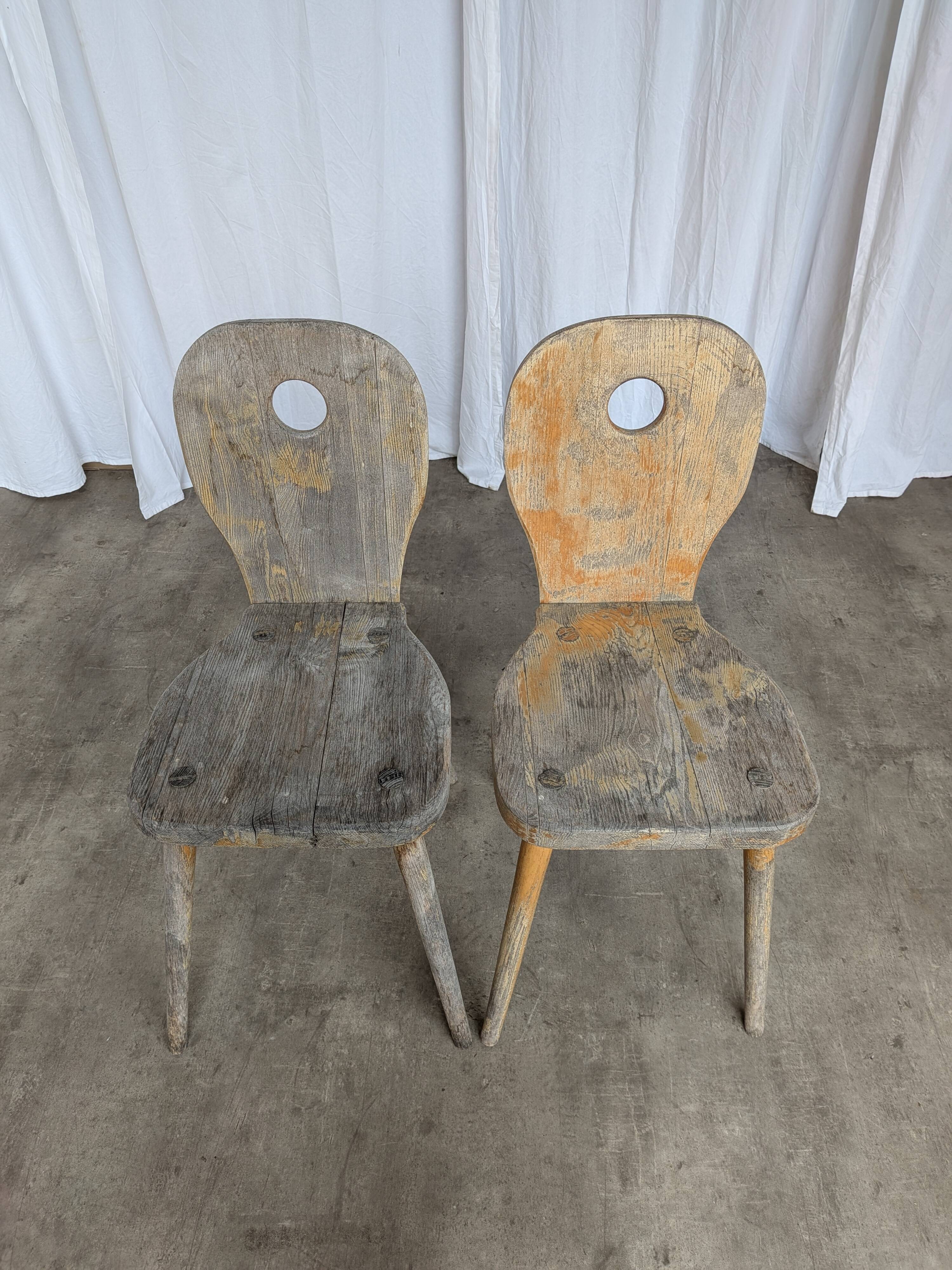 Set of 2 Rustic Primitive Wooden Chairs / Weathered Farmhouse Dining Chairs