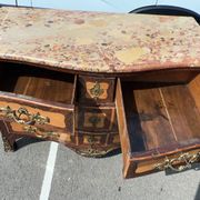 Louis XV tomb commode in marquetry and marble, late 19th century.