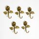 Set of five beautiful, solid mid-century brass rose wall coat hooks