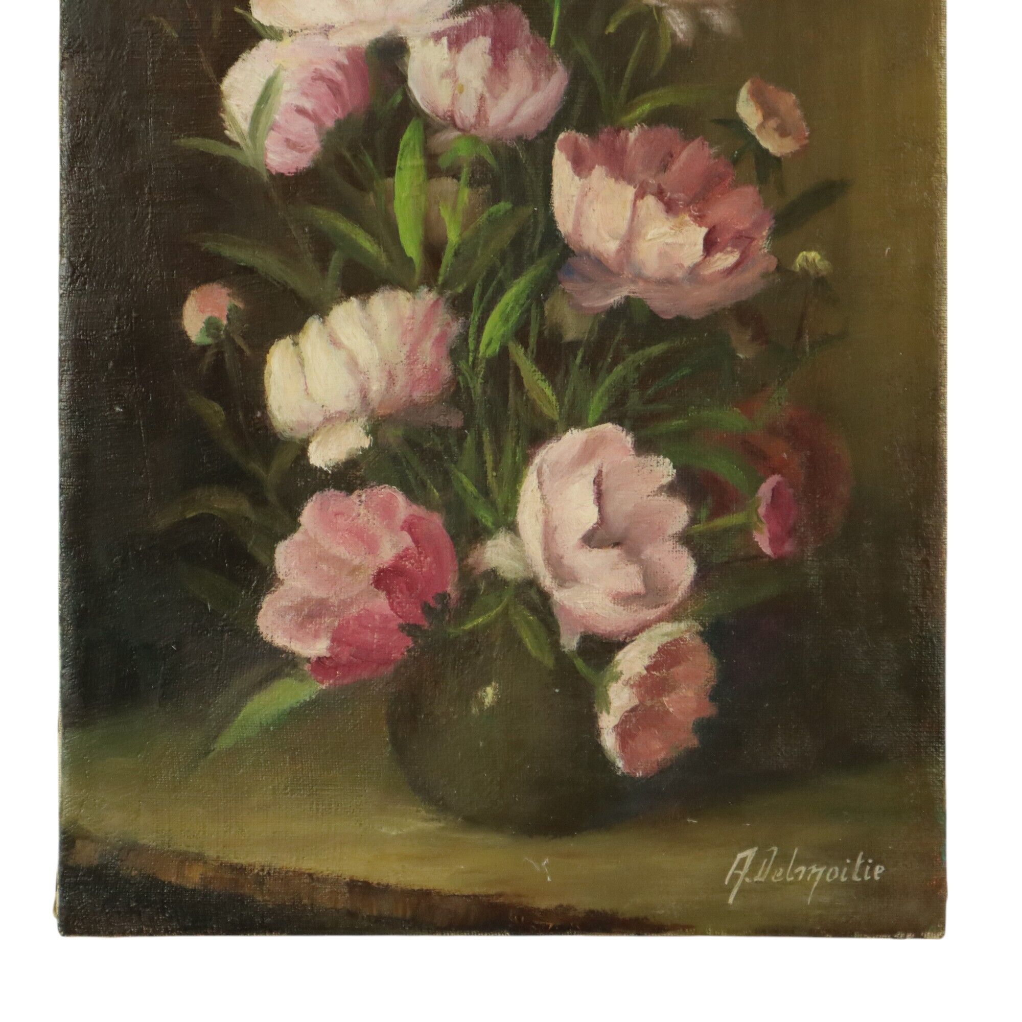 Pink Flowers Still Life Colorful Painting Signed 35x25cm