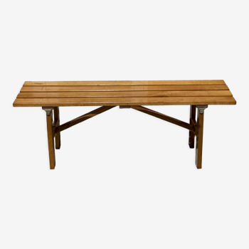 Folding bench in vintage varnished wood