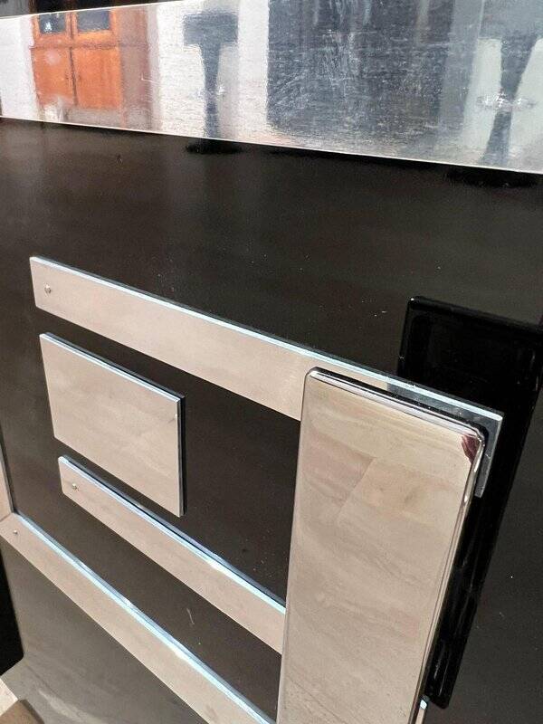 Art Deco Desk in Black Lacquer, Walnut & Metal, France, 1930s-1940s