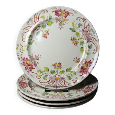 4 assiettes à dessert anciennes Longchamp Pâquerettes terre de fer polychrome