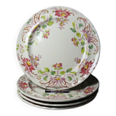 4 assiettes à dessert anciennes Longchamp Pâquerettes terre de fer polychrome