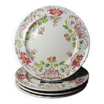 4 antique dessert plates Longchamp Daisies ironstone polychrome